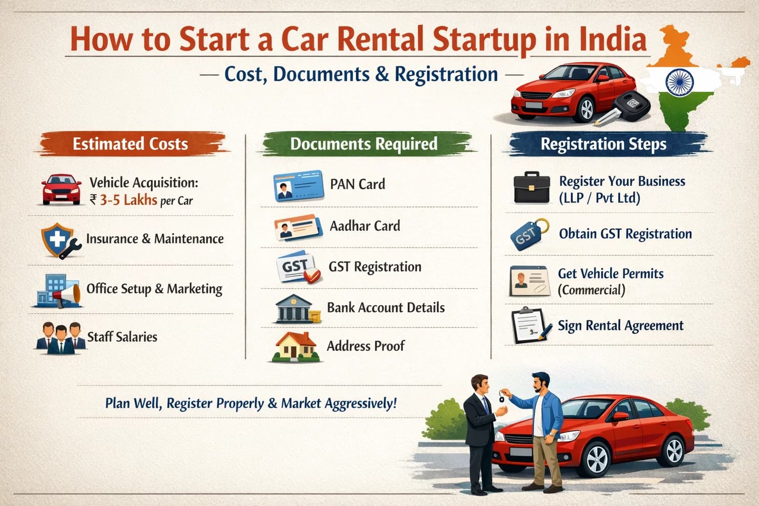 How to Start a Car Rental Startup in India: Cost, Documents & Registration