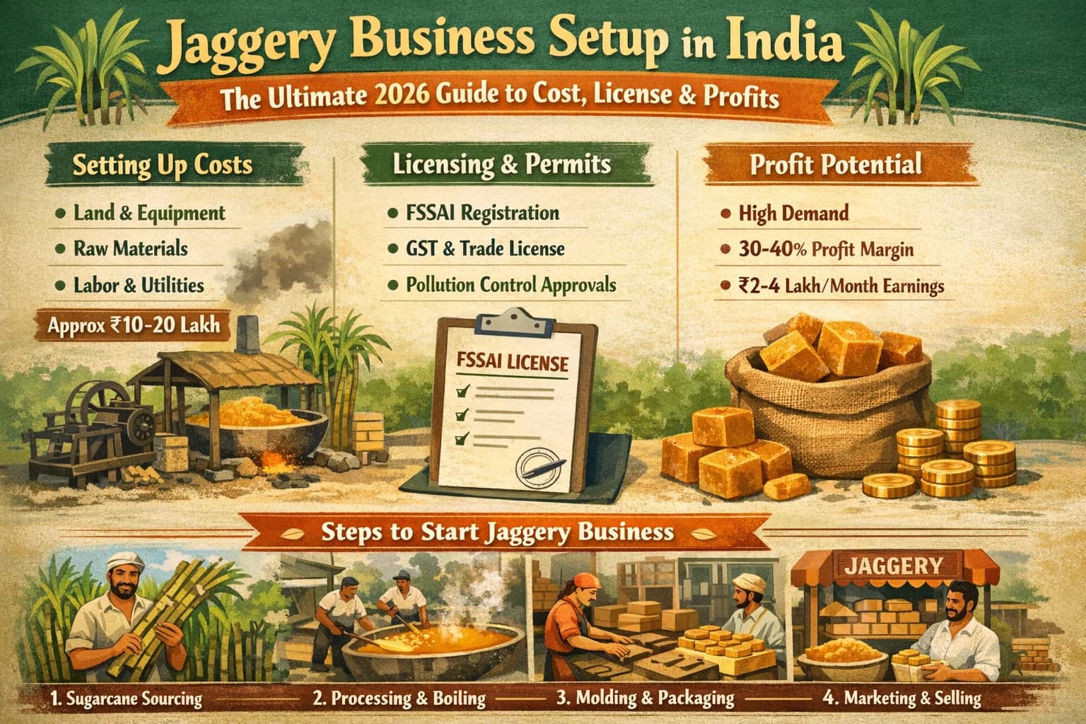 Jaggery Business Setup in India: The Ultimate 2026 Guide to Cost, License & Profits